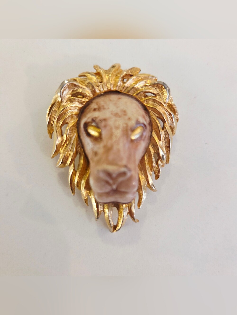 Vintage Luca Razza Lion Head Brooch Gold Tone 1970s Signed RAZZA